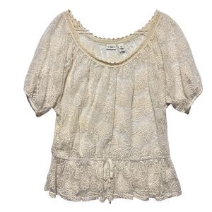 Cato Size XL Cream Lace Peasant Blouse Boho Cottagecore Festival Romantic Flowy